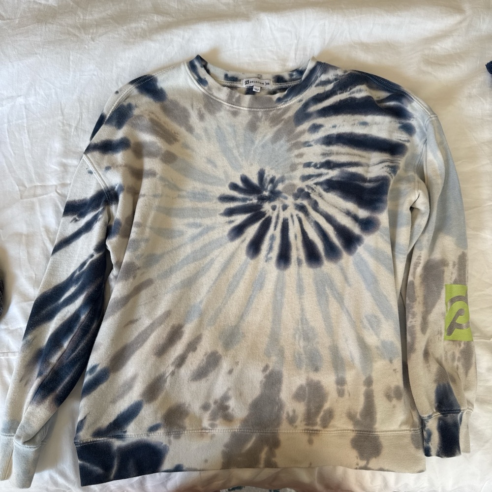 Peloton Blue and Cream Hoodie Tie-Dye Design